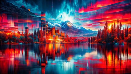 Abstract Digital Glitch Art Fusion in Red and Black Tones for Modern Aesthetics and Visual Impact