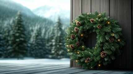 Fototapeta premium Classic Holiday Decor Celebrate Family Traditions with Festive Wreaths and Warm Lights, Add a Touch of Magic to Your Home This Season