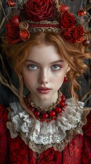 Fototapeta premium Red-Haired Beauty in a Floral Crown: A Portrait of Elegance and Mystery