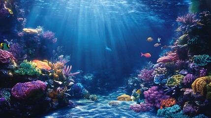 Vibrant Coral Reef with Sunlight Streaming Through Blue Ocean Water