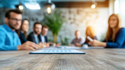 Diverse team of professionals reviewing documents and analyzing business reports in a dynamic office setting, highlighting collaboration and growth