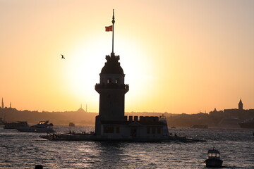 silouhette at sunset, maidens tower, turkey, istanbul, 