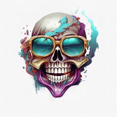 Fototapeta premium Vibrant Skull Designs: Laughing Death, Expressive Grim Reaper, and Fun Skeleton Characters for T-Shirts, Logos, Mugs, and Presentations—Colorful, Artistic, and Powered by Generative AI