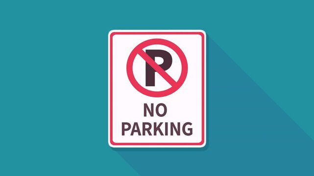 Appearance from the bottom of a rectangular no parking sign on a blue background with long shadow (flat design)