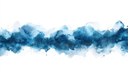 A flowing watercolor design featuring shades of blue, creating a serene and artistic wave effect against a white background.
