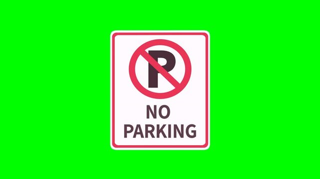 Appearance from below of a rectangular no parking sign on a green screen with alpha channel (flat design)