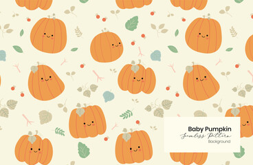 Adorable Cutie Pumpkins Autumn Seamless Pattern Background