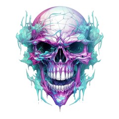 Fototapeta premium Vibrant Skull Designs: Laughing Death, Expressive Grim Reaper, and Fun Skeleton Characters for T-Shirts, Logos, Mugs, and Presentations—Colorful, Artistic, and Powered by Generative AI
