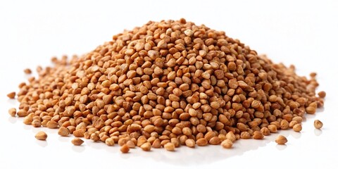 Fototapeta premium Aerial View of Buckwheat Grains on a White Isolated Background for Culinary and Agricultural Use
