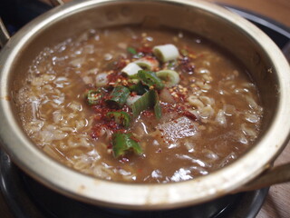 Korean's delicious soybean paste stew in a ttukbaegi