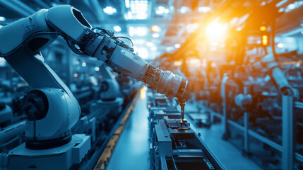 Industry 40 factory with industrial engineer working alongside automation robot arms intelligent 
manufacturing, Ai