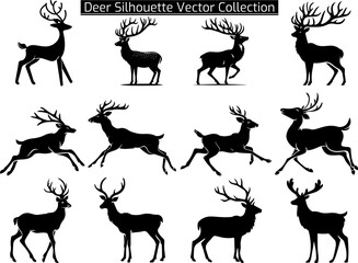 Set of Deer Silhouette Vector Illustration
