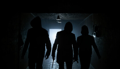 silhouette of robber in a dark room
