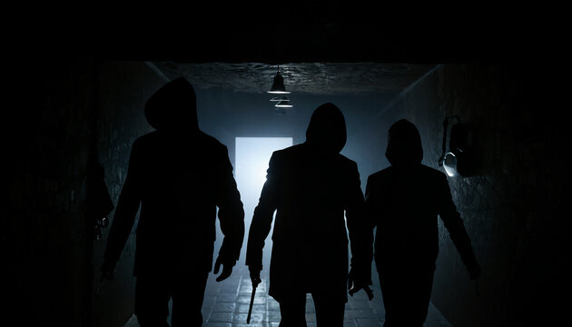 silhouette of robber in a dark room
