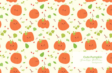 Happy Kawaii Pumpkins Autumn Seamless Pattern Background