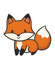 Obraz premium A cartoon illustration of an orange fox with a white chest and a fluffy tail.