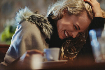 Woman enjoying coffee break while traveling in europe