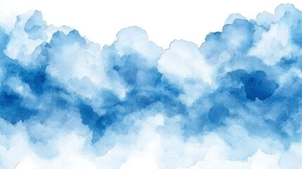 Fototapeta premium A serene watercolor design featuring soft blue clouds against a white background, evoking a peaceful and tranquil atmosphere.