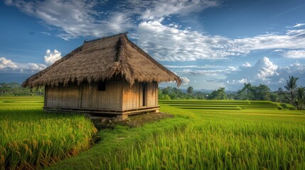 Traditional Hut in Rice Paddy Field