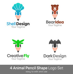 Pencil Shape Logo Template Set. Good for Business, Agency, Community and Organization