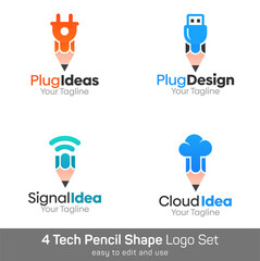 Pencil Shape Logo Template Set. Good for Business, Agency, Community and Organization