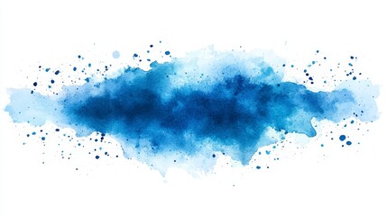 Fototapeta premium Abstract blue watercolor splash with soft edges and scattered droplets, creating a serene and artistic effect.