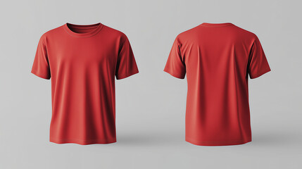 Red male t-shirt mockup template front and back view for design, Ai