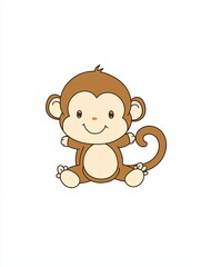 Fototapeta premium A cute cartoon monkey sitting with a big smile.