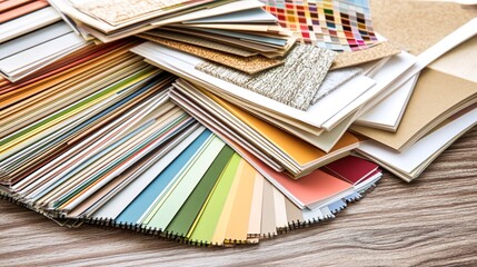 Obraz premium A collection of color swatches and fabric samples for interior design.
