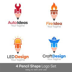 Pencil Shape Logo Template Set. Good for Business, Agency, Community and Organization