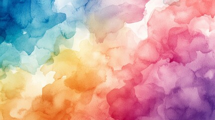 Fototapeta premium A vibrant watercolor background with a blend of soft hues, transitioning from blue to yellow, pink, and purple.