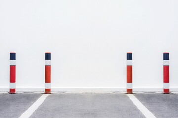 A customs checkpoint is displayed featuring colorfully painted barriers. The environment is clean and well-maintained, indicating a modern urban area. The layout focuses on traffic management.