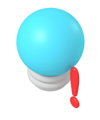 3D Blue Light Bulb with Red Exclamation Mark