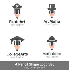 Pencil Shape Logo Template Set. Good for Business, Agency, Community and Organization