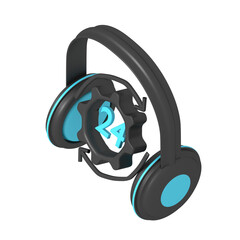 3D Graphic of Headphones with Gear Icon