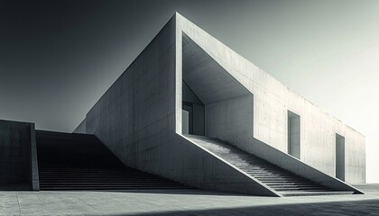 Obraz premium Modern Architectural Abstraction with Shadow Play - Monochrome Facade Detail Highlighting Structural Angles and Lines