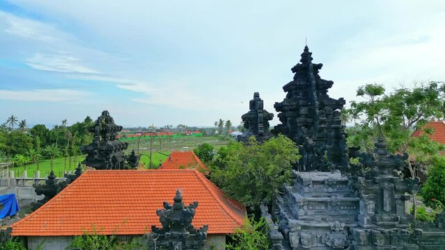 Giriya Dalem Mandhara Giri - Temple in Bali. Construction of Temple from black volcanic sand on Bali