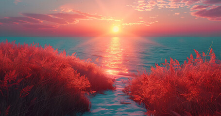 夕日がゆっくり沈む風景