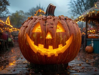 a carved pumpkin with a face

