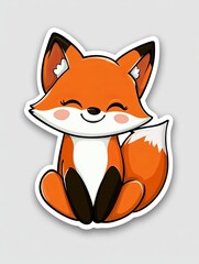 Obraz premium A cartoon fox with a big smile sits on a white background.