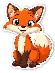 Obraz premium A cartoon fox with big eyes, a smile, and a bushy tail.