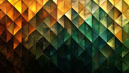 Obraz premium Ethereal Green and Gold Fractal Patterns - Abstract Geometric Repetition in Vibrant Gradient Digital Art