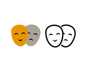 Happy and unhappy disguise mask icon. Healthcare, psychological problem, facial expression, mental disorder concepts. Flat vector design isolated illustration.