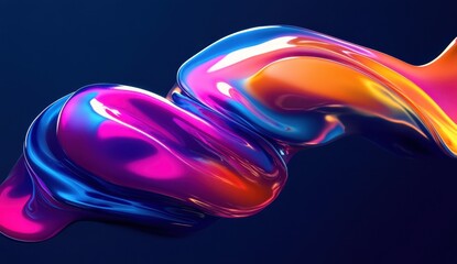 Obraz premium Colorful Abstract Gradient with Flowing Curves in Purple, Blue, Amber, and Yellow, Featuring Dynamic Liquid Metal Texture and Glossy Wave Patterns in a High-Resolution Design