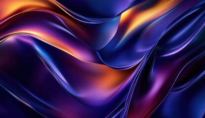 Obraz premium Dynamic Abstract Gradient with Flowing Purple, Blue, and Amber Curves, Glossy Liquid Metal Texture, and Artistic Wave Patterns in High Resolution