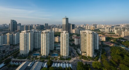 Fototapeta premium Urban Landscape With Skyscrapers and Lush Greenery