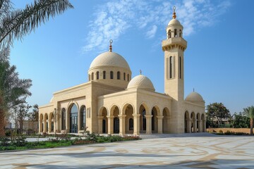 Naklejka premium Beautiful mosque as a place of worship for Muslims created with Generative AI