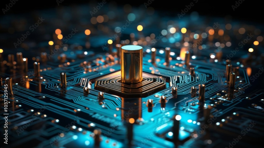 Canvas Prints a computer chip with a gold plug in the middle