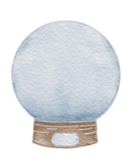 A simple watercolor illustration of a classic snow globe with no design content inside