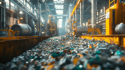 Plant conveyor belt transporting electronic waste for recycling and promoting sustainable and responsible resource usage